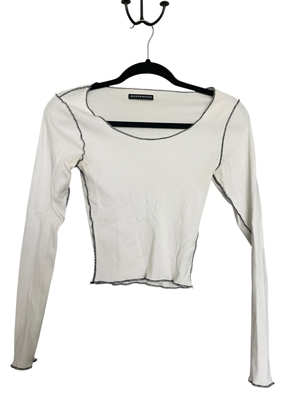 Brandy Melville Long-Sleeve Tee with Black Contrast Stitching